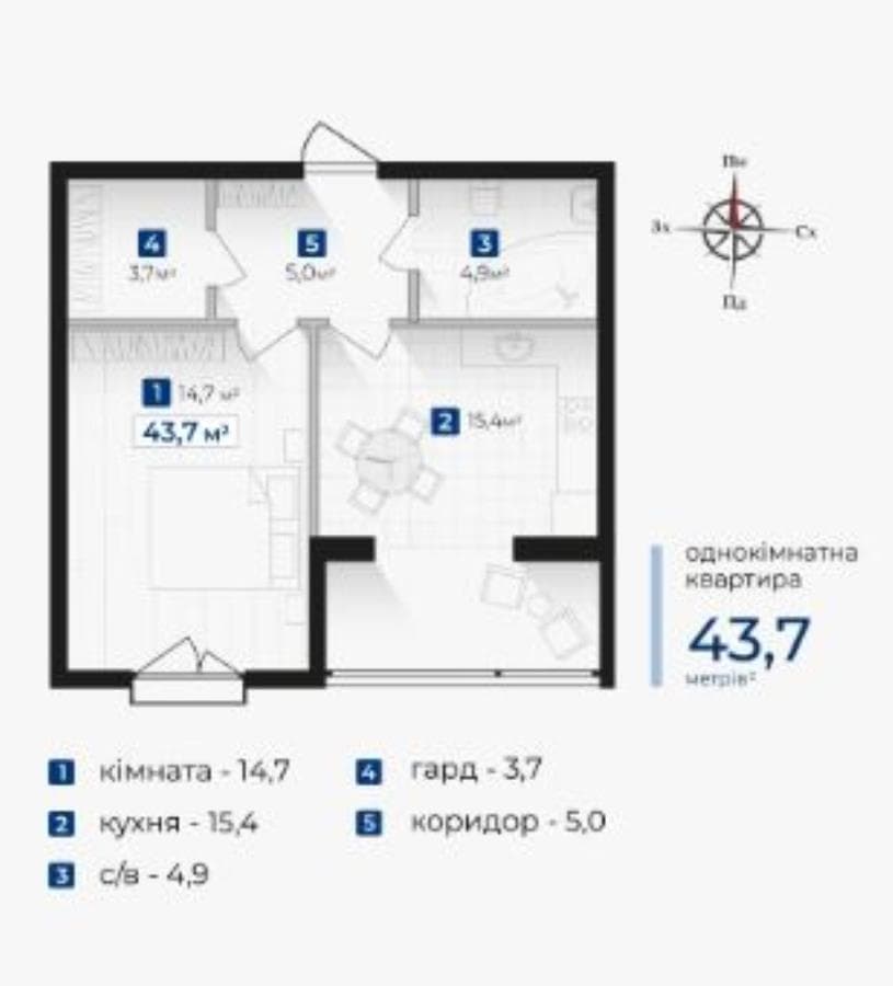 Продаж 1-кімнатної ЖК Козацький