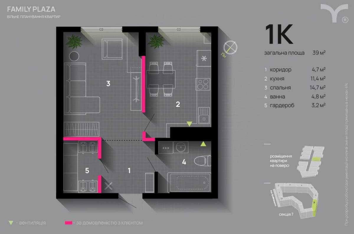 Стильна 1-кімнатна квартира в центрі, ЖК Family Plaza, готова до проживання