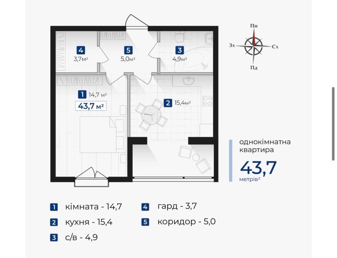 Продається 1к квартира біля парку Шевченка ЖК Козацький 4 черга